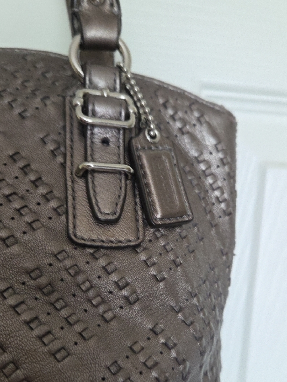 Coach Madison Sophia Satchel Bag in Pewter Woven Leather Gun Metal - Picture 7 of 16
